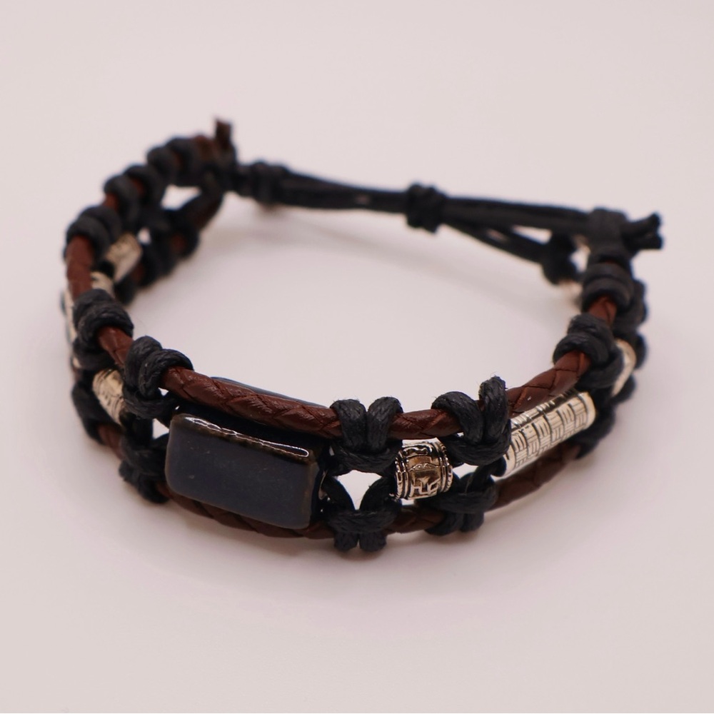 Adjustable Chunky Beaded Silver/Ceramic Bracelet
